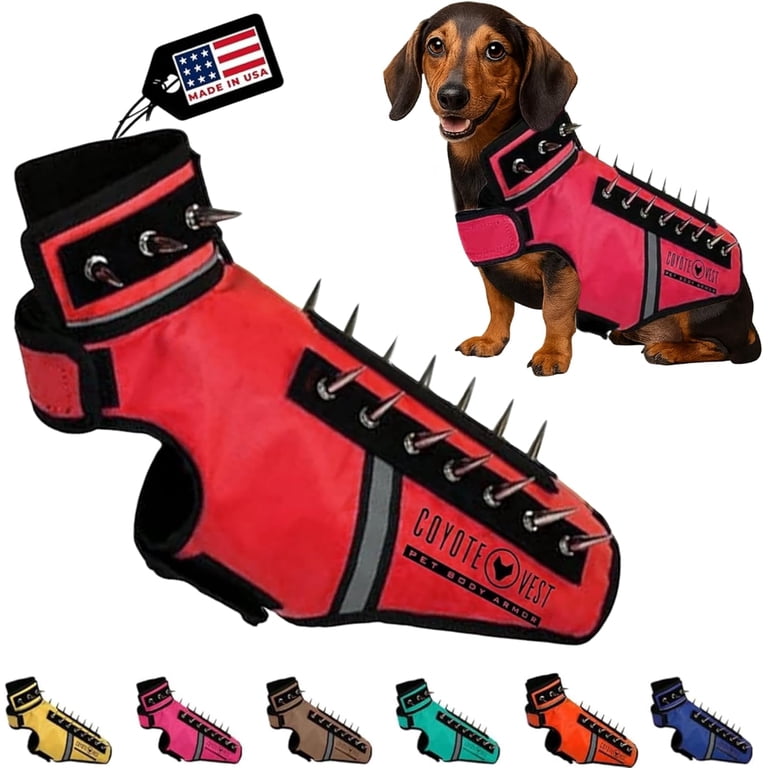 CoyoteVest SpikeVest (XXS-Red) Dog Harness Vest for Small Dogs, Reflective Dog Vest with Spikes to Shield Your pet from Coyotes, Raptor and Animal