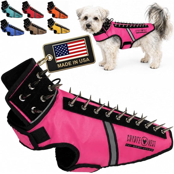 CoyoteVest SpikeVest (Small - Neon Pink) Dog Harness Vest for Small Dogs, Reflective Dog Vest with Spikes to Shield Your pet from Coyotes, Raptor and Animal Attacks, Anti Hawk Vest