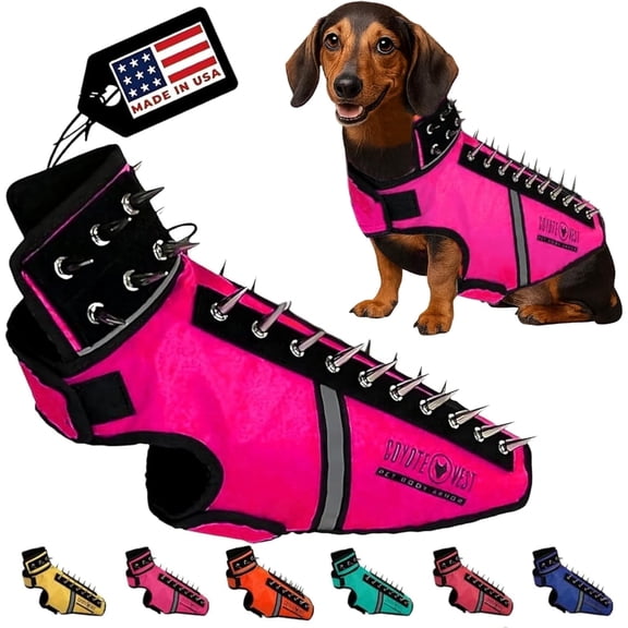 CoyoteVest SpikeVest (Small - Neon Pink) Dog Harness Vest for Small Dogs, Reflective Dog Vest with Spikes to Shield Your pet from Coyotes, Raptor and Animal Attacks, Anti Hawk Vest, Made in USA