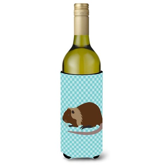 Coypu Nutria River Rat Blue Check Wine Bottle Beverge Insulator Hugger - Blue - Wine Bottle