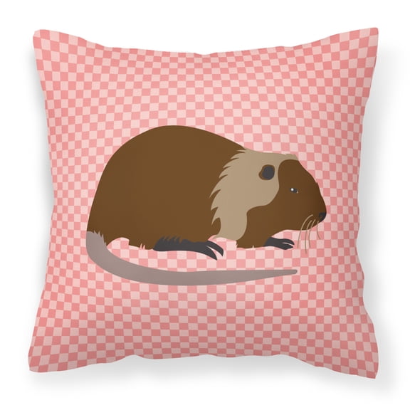 Coypu Nutria River Rat Pink Check Fabric Decorative Pillow