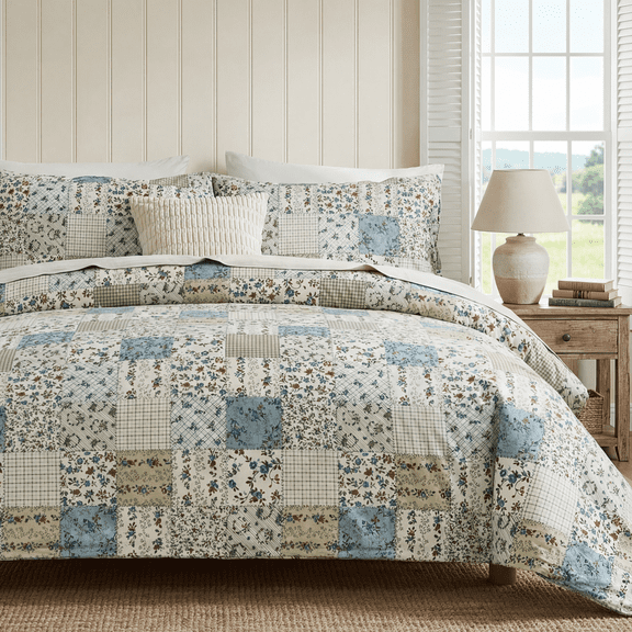 Cozaline Blue Floral Duvet Cover Set 100% Cotton Botanical Patchwork Vintage Bedding Quilt Cover All Season 3 Pieces Soft Lightweight Comforter Cover