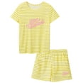 thumbnail image 1 of Beezizac Girls Pajamas Yellow Stripe Pyjama Sleepwear Clothes Set Shorts Big Kids Size 10, 1 of 8