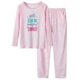 thumbnail image 1 of Beezizac Girls Stripe Pajamas Long Sleeve & Pants Teens PJ Set Pyjamas Big Kid Size 12 Pink, 1 of 7