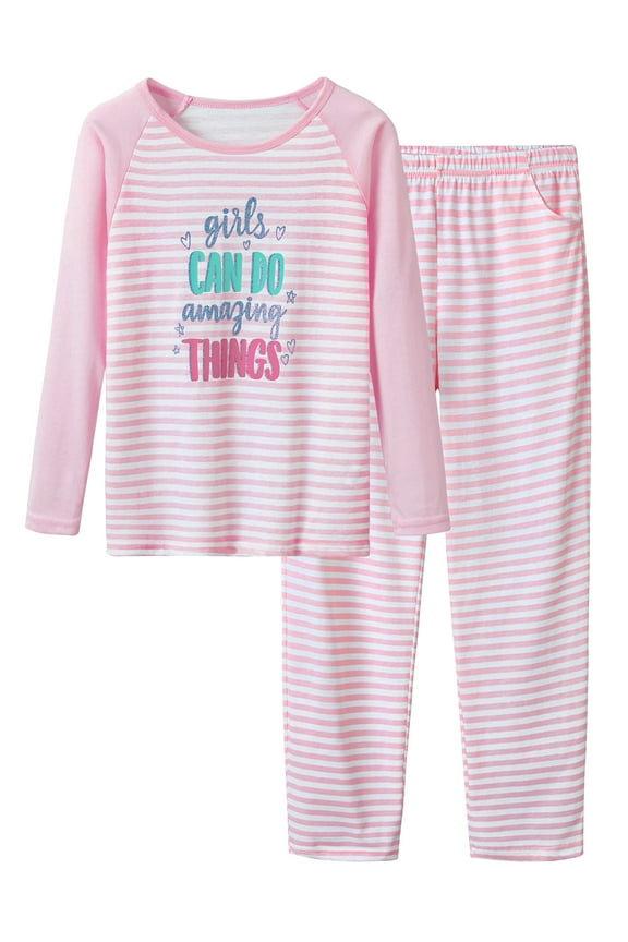 Girls Stripe Pajamas Long Sleeve & Pants Teens PJ Set Pyjamas Big Kid Size 14 Pink