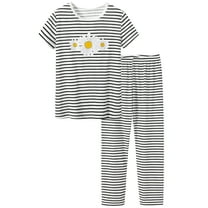 Beezizac Pajamas for Teen Girls Trendy Daisy Stripe Summer Jammies PJ Set Big Kid Size 10