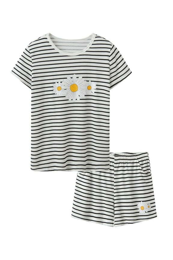 Pajamas for Teen Girls Trendy Daisy Stripe Summer Jammies PJ Set Big Kid Size 16