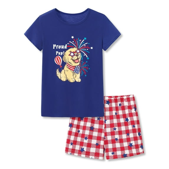Beezizac Summer 4th of July Pajamas for Girls – Cute Puppy PJS Ultra Soft Jammies Set Size 16