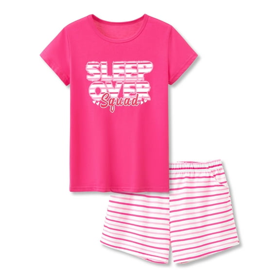Beezizac Summer Pajamas for Girls – Fuchsia & Stripe PJS Ultra Soft Jammies Set Size 5T