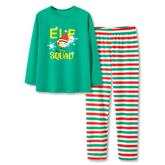 Beezizac Tween Girls Jammies Elf & Stripe Pajamas 2-Piece Long Sleeve PJ Set Clothes Size 12