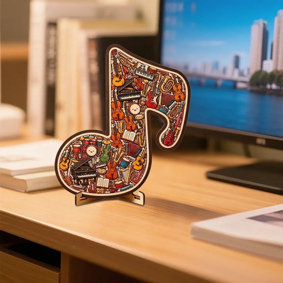 CozeLy 3D Wooden Music Note Puzzle Musical Note Instrument Jigsaw Puzzle Ornament Decorative Desk Art for Music Lovers Gift Wooden Music Note Decor