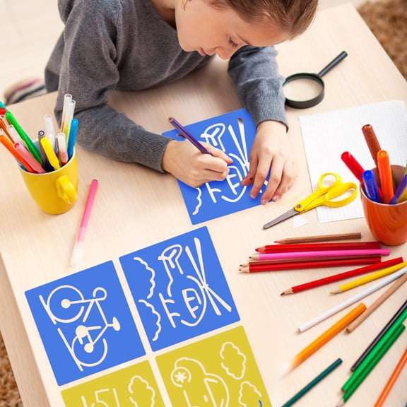 CozeLy 6 Pack Chalk Stencils Reusable Sidewalk Drawing Stencils for Outdoor Summer Crafts Paper Painting Spray Paint and Chalks Creation