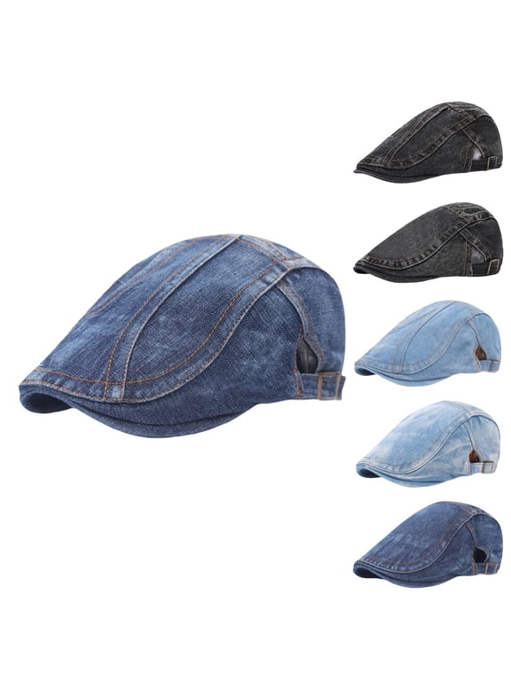Adjustable Denim Newsboy Hat Cotton Flat Cap for Men Unisex Dad Hat Vintage Style Driving Cap for Urban Commute
