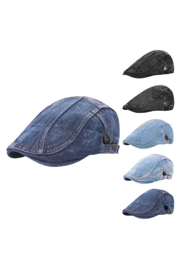 Adjustable Denim Newsboy Hat Cotton Flat Cap for Men Unisex Dad Hat Vintage Style Driving Cap for Urban Commute