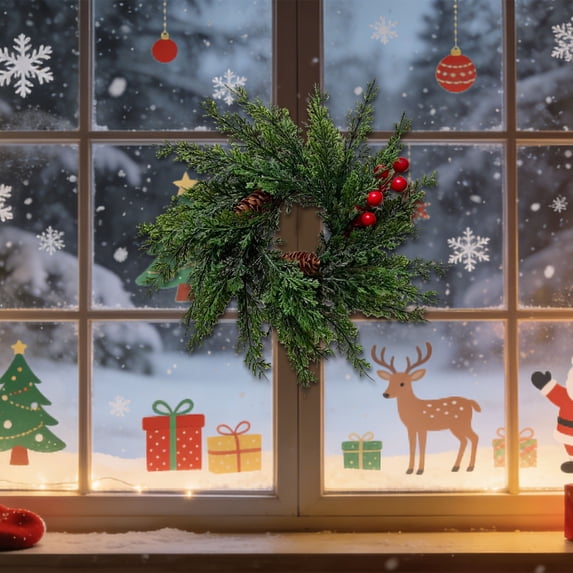 CozeLy Christmas Wreath Artificial Needle Red Wreath for Front Door Window Winter Wreath, Christmas Hanging Decorations Holiday Door Decor