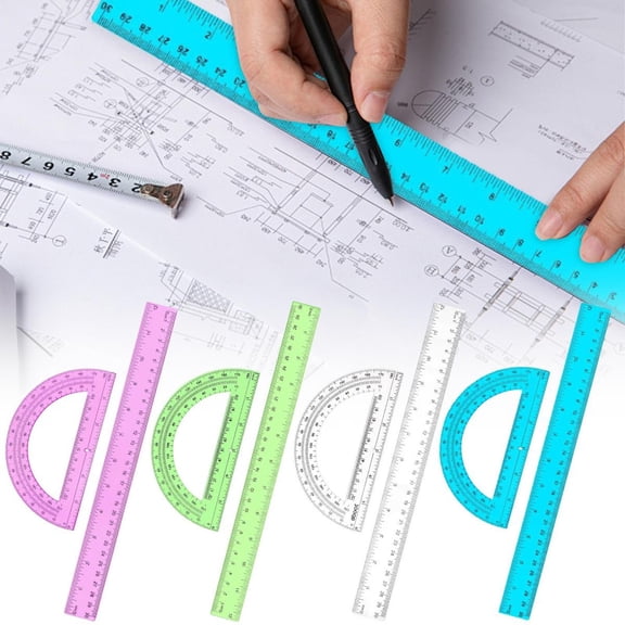 CozeLy Clear Protractor and Ruler Set Drafting Tools Clear Ruler Drawing Kit for Geometry Home Office Classroom Teachers Architects and Drafters