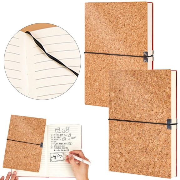 CozeLy Cork Notebook A5 Lined Journal with Elastic Band and Bookmark 100 Sheets Small Notebook for Work Travel and Daily Journaling 2 Styles