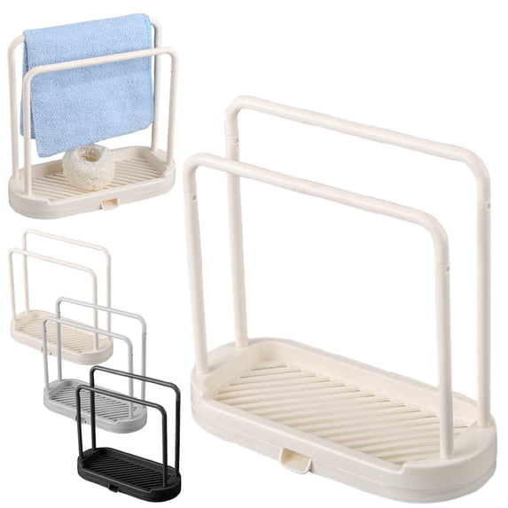 CozeLy Countertop Dishcloth Dryer Rack with Sponge Storage Hanging Kitchen Sink Organizer Dish Towel Holder and Dish Rag Holder with Drip Tray