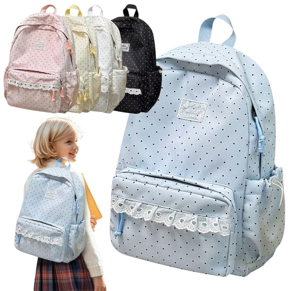 CozeLy Cute Backpacks for Girls Polka Dot Backpack Aesthetic Daypack for Women with Lace Trim Large Capacity Lightweight Soft Travel Rucksack for Daily Office Commute and Shopping
