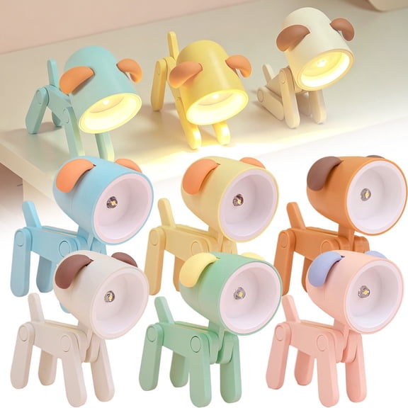 CozeLy Cute Mini Dog LED Night Light Small Desk Lamp with Phone Holder Adjustable Portable Battery Powered Animal Night Light for Bedroom and Home Decor