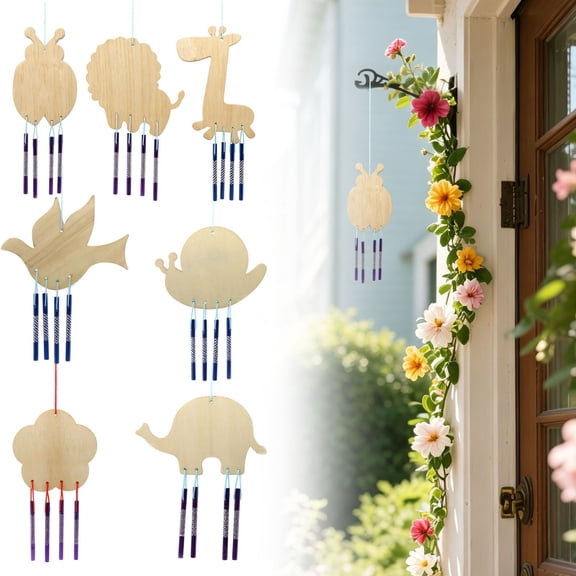 CozeLy DIY Wind Chime Kit Blank Animal Shape Wood Wind Chime Blanks for Creative Adults and Teens Unfinished Wood Craft Set with Tubes and Strings for Summer Fun