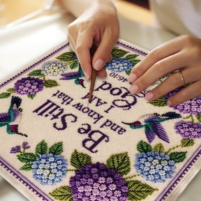 CozeLy Embroidery Kit for Beginners Garden Hydrangea Stamped Cross Stitch Kit with Psalm 46:10 Design DIY Needlework Set for Adults Creative Home Decor