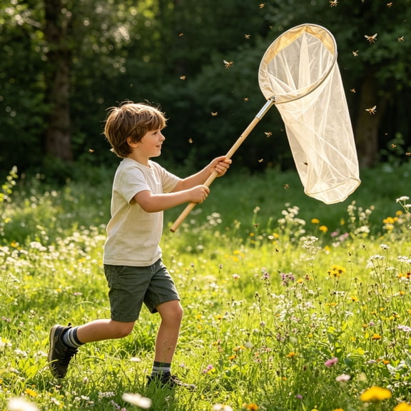 CozeLy Fly Catching Net 18.1 Inch Wood Handle Butterfly Net with Polyester Mesh Hoop Bug Catching Net for Outdoor Nature Exploration and Playing