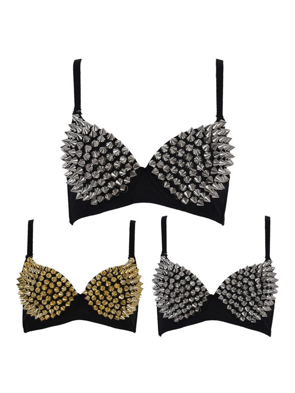Full Studded Bra for Women Strapless Metal Spike Dance Party Punk Nightclub Performance Outfit Bra Top