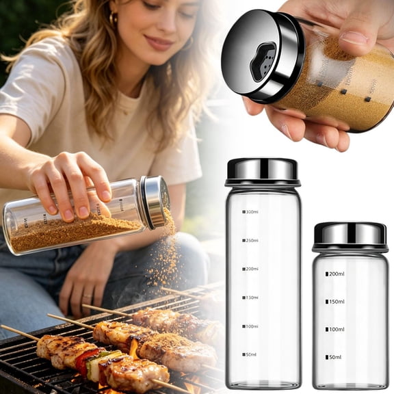 CozeLy Glass Spice Jars with Volume Markings Stainless Steel Shaker Lids Seasoning Containers for Pepper BBQ Rub Herb Kitchen Pantry Storage Organization