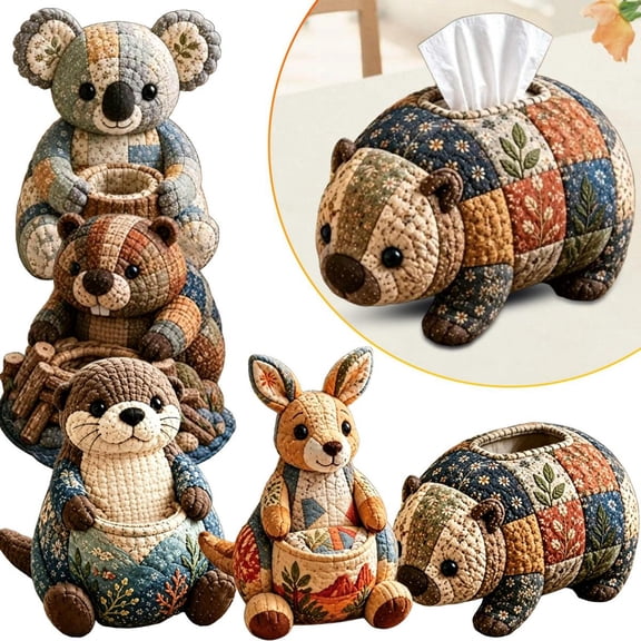 CozeLy Patchwork Tissue Box Cover DIY Kit Cute Animal Quilted Sewing Craft with Pre Cut Pieces for Adults and Beginners Handmade Home Decor