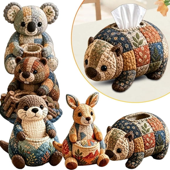 CozeLy Patchwork Tissue Box Cover DIY Kit Cute Animal Quilted Sewing Craft with Pre Cut Pieces for Adults and Beginners Handmade Home Decor