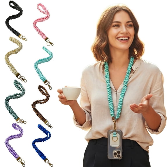 CozeLy Scrunchie Lanyard Neck Phone Lanyard Cute Lanyards for ID Badges Soft Ruched Silky Wrist Strap with Metal Clasp for Keys Cell Phone Teacher