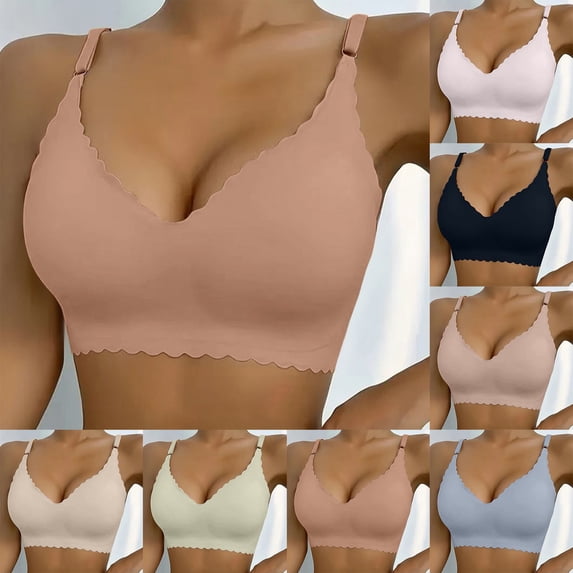 CozeLy Seamless Bras for Women Deep V Bra Petal Soft Wireless No Underwire Comfortable for Everyday Relaxing and Low Impact Activities and Daily Stretching