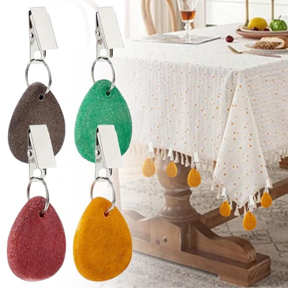 CozeLy Tablecloth Weights Teardrop Stone Table Cover Weight with Metal Clip Hanger for Outdoor Picnic Dinner and Tablecloth Decoration 1 Pack
