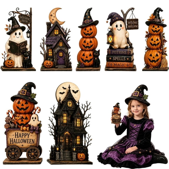 CozeLy Vintage Halloween Decor Farmhouse Halloween Decor Halloween Tiered Tray Decor Wooden Freestanding Signs for Tabletop Shelf Desk Home Display