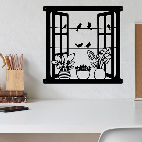 CozeLy Window Birds Metal Wall Decor Black Farmhouse Wall Art Vintage Country Home Decoration for Living Room Bedroom Bathroom and Dining Room