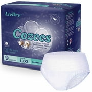 LIVDRY Cozees Disposable Period Underwear for Women, Menstrual and Postpartum High Absorbency, Cotton Covered Comfort, Made in USA (Large / X-Large, 9 Count)