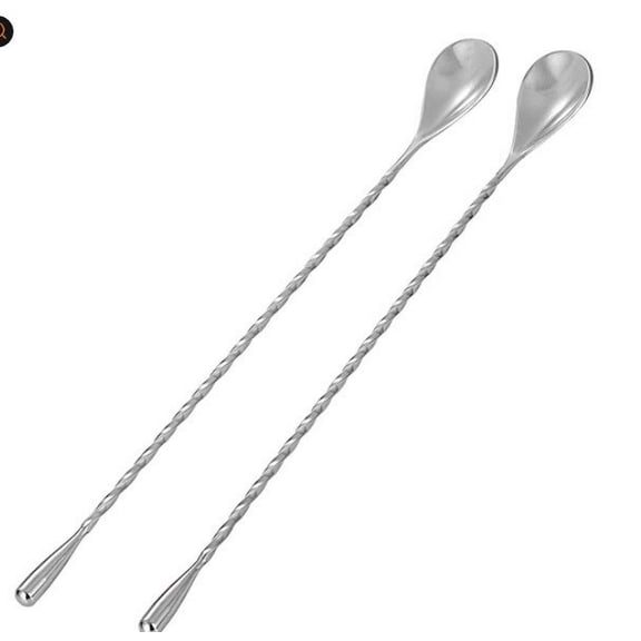 Cozeii 2 Pcs Bar Mixing Spoon, Cocktail Spoon, Stainless Steel Mixing Spoon with Spiral Pattern for Home Bar Mixing Cocktail Making (Silver, 7.87 Inch)
