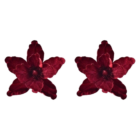 Cozeii 2 Pcs Christmas Ornaments, Artificial Velvet Glitter Poinsettia Flowers with Stems for Xmas Tree Wreath Garland Decoration (Red)