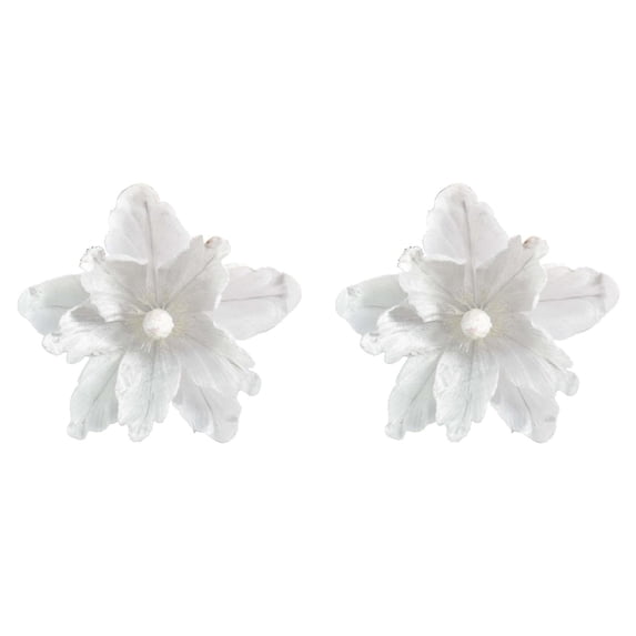Cozeii 2 Pcs Christmas Ornaments, Artificial Velvet Glitter Poinsettia Flowers with Stems for Xmas Tree Wreath Garland Decoration (White)