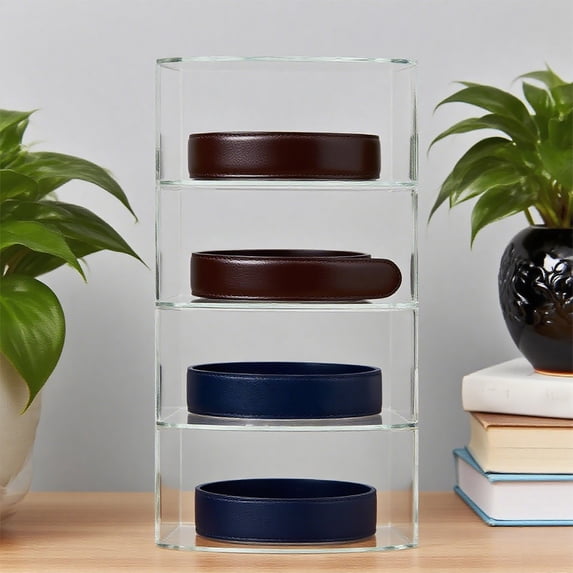 Cozeii 2-Tier Acrylic Belt Organizer, Stackable Clear Storage Box with Lid, Dust Proof, for Jewelry, Watches, Cosmetics, Multi-Use, Easy Access, Closet Organizers (XS)