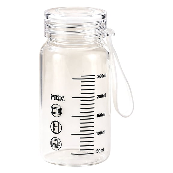 Cozeii 260ml Glass Water Bottle, Breakfast Cup with Lid, Leak Proof Drink Container, Portable Beverage Cup with Measurement Scale for Milk, Juice, Coffee, Travel, A