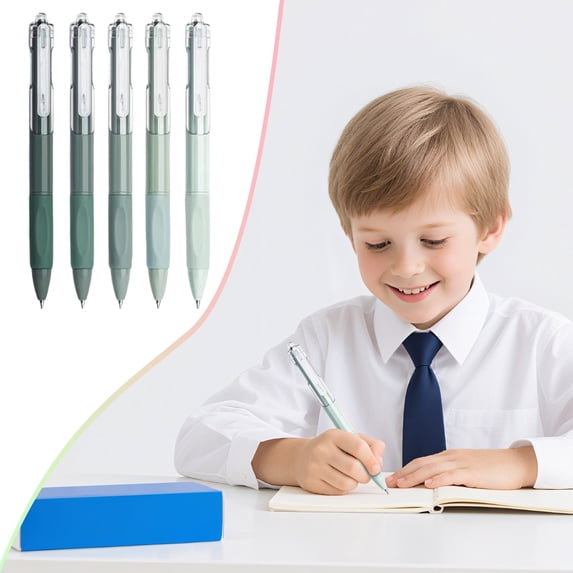 Cozeii 5 Pack Green Click Gel Pens Set, 0.7mm Fine Point, Smooth Black Gel Ink, for Study, Journaling, Note-Taking, Office Use