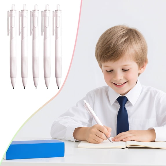 Cozeii 5 Pack White Click Gel Pens Set, 0.7mm Fine Point, Smooth Black Gel Ink, for Study, Journaling, Note-Taking, Office Use