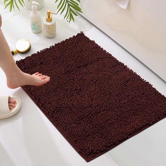 Cozeii Bathroom Rug, Non Slip Bath Mat, Soft Absorbent Furry Floor Mat for Bathroom, Shower, Vanity, Entryway, Bedroom, Laundry Room, 23.6x15.7 Inch, Coffee