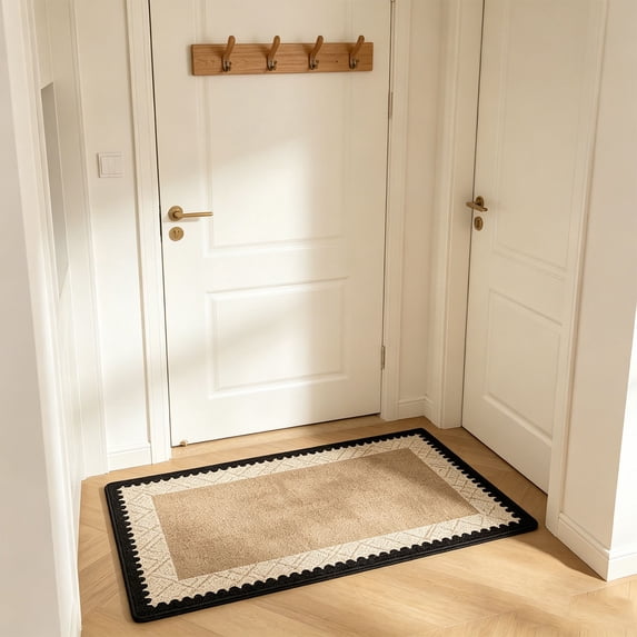 Cozeii Bathroom Rug, Printed Floor Mat, Soft Flannel Shower Mat with Linen Look for Bathroom, Vanity, Kitchen, Entryway, Laundry Room, Everyday Bathroom Use, 23.6x15.7 Inch, B