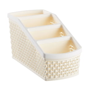 Cozeii Beige Stackable Storage Box, Airtight Plastic Organizer with Lid for Kitchen Pantry, Office Supplies, Craft Items, 4-Compartment Container, Storage Bin
