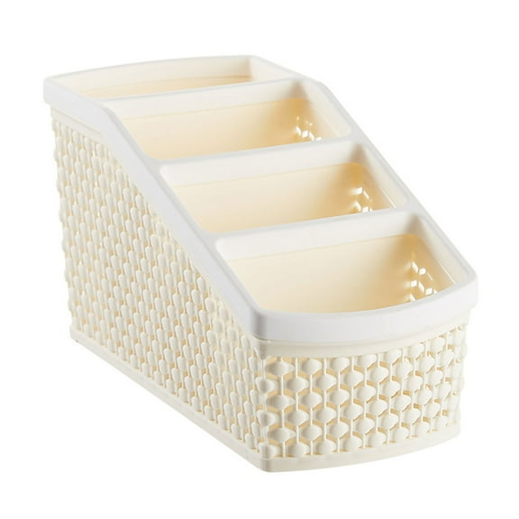 Cozeii Beige Stackable Storage Box, Airtight Plastic Organizer with Lid for Kitchen Pantry, Office Supplies, Craft Items, 4-Compartment Container, Storage Bin