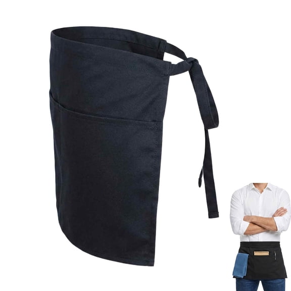 Cozeii Black Server Apron, 80/20 Polyester-Cotton Blend, Full-Coverage 46-Inch Waist, Soft Fabric, Machine-Washable Durable Apron, for Restaurant and Work Uniform