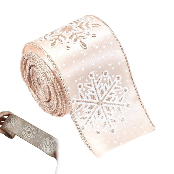 Cozeii Christmas Wired Ribbon, White Snowflake Wired Ribbon for Gift Wrapping Tree Decorations Crafts Wreaths Garland Bows